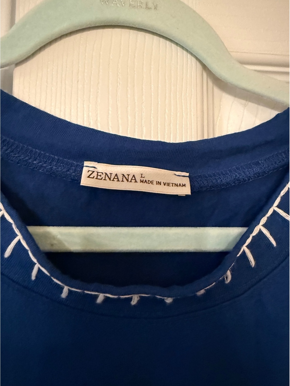 NWOT Zenana Blue Stitch Shirt Size L - Picture 2 of 3